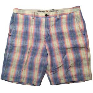TOMMY BAHAMA‎ LINEN Tencel Blue Multi Plaid 9" Shorts - Men 36 (Actual 38)